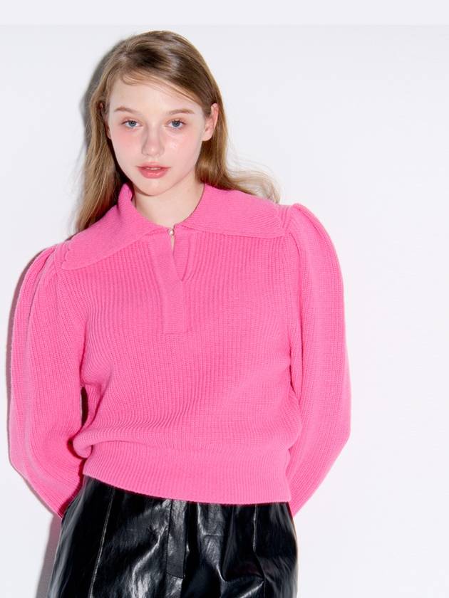 Women's Collar Neck Puff Knit Top Pink - OPENING SUNSHINE - BALAAN 3