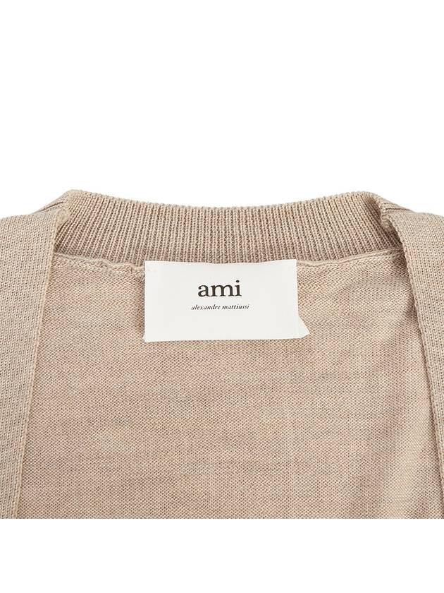 Red Heart Logo Merino Wool Cardigan Beige - AMI - BALAAN 9