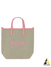 Small Logo Print Calf Leather Tote Bag Pink Beige - MSGM - BALAAN 2