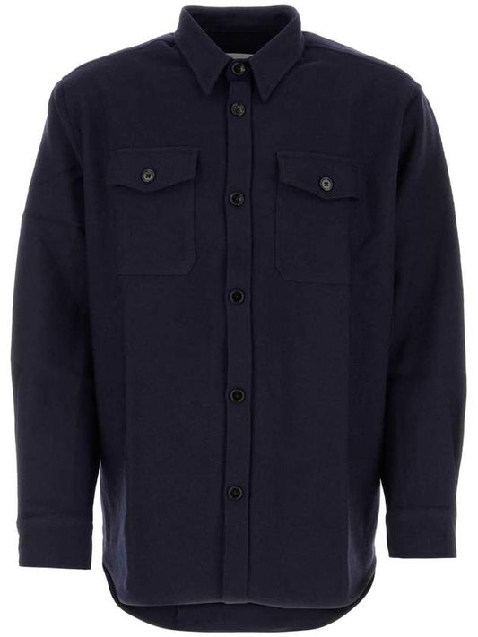 Chest Pocket Wool Shirt Jacket Navy - AMI - BALAAN 1