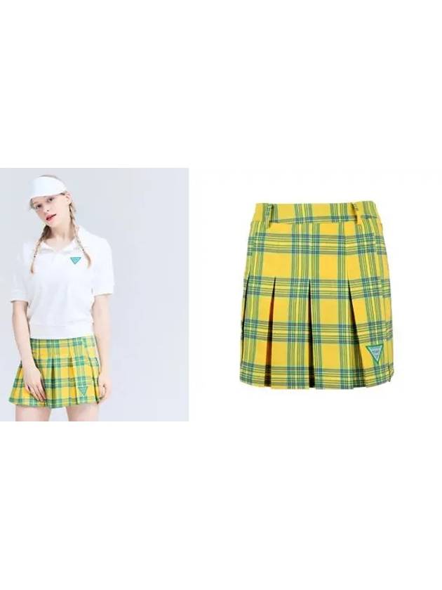 Golf Tennis Check Pleated Skirt Yellow - AVAVE - BALAAN 3