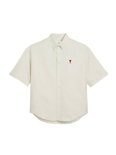 Men's Boxy Fit Embroidered Logo Short Sleeve Shirt White - AMI - BALAAN 1