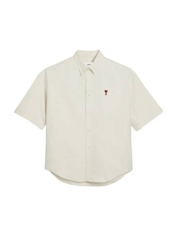 Men's Boxy Fit Embroidered Logo Short Sleeve Shirt White - AMI - BALAAN 1