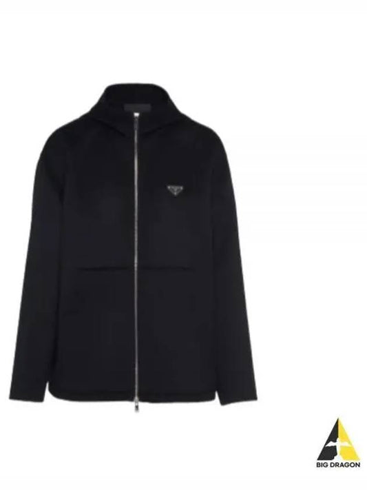 Triangle Logo Cashmere Zip Up Hoodie Black - PRADA - BALAAN 2