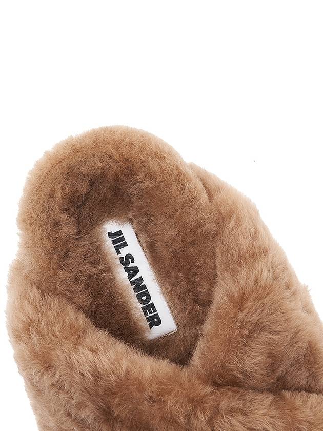 Cross Strap Shearling Slippers Brown - JIL SANDER - BALAAN.