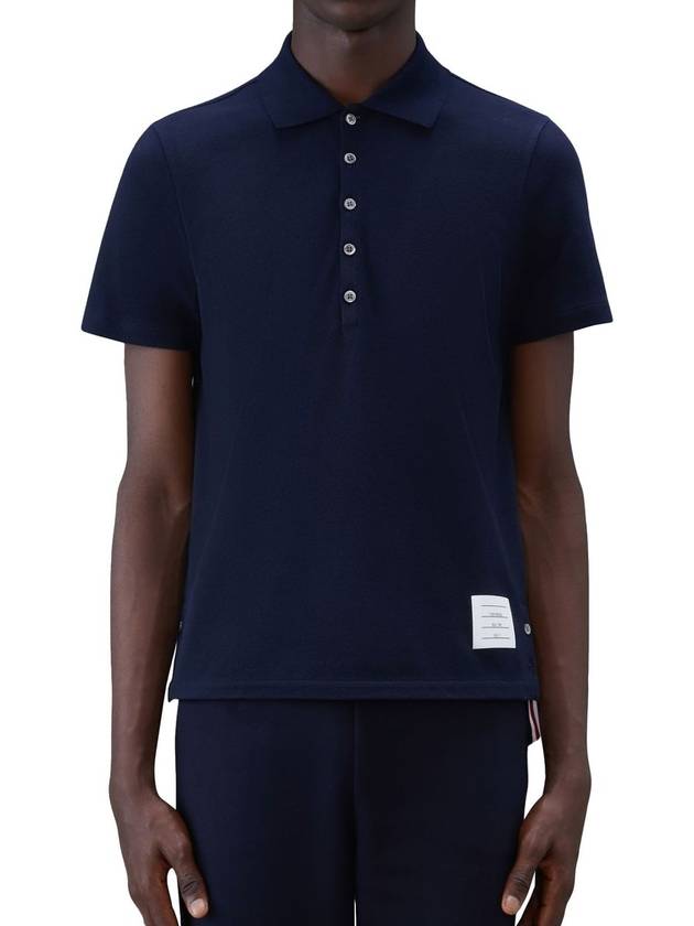 Men's Cotton Pique Center Bag Striped Short Sleeve Polo Shirt  Navy - THOM BROWNE - BALAAN 3