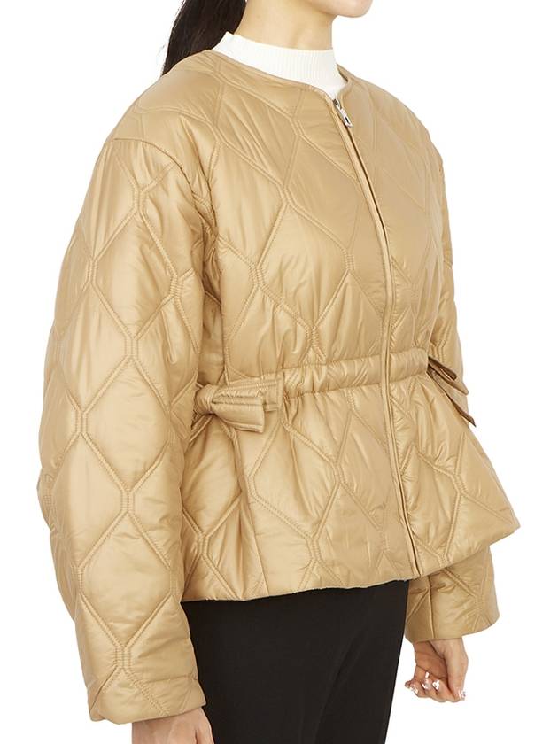 Women's Quilted Recycled Nylon Down Zip-Up Jacket Beige - GANNI - BALAAN 5