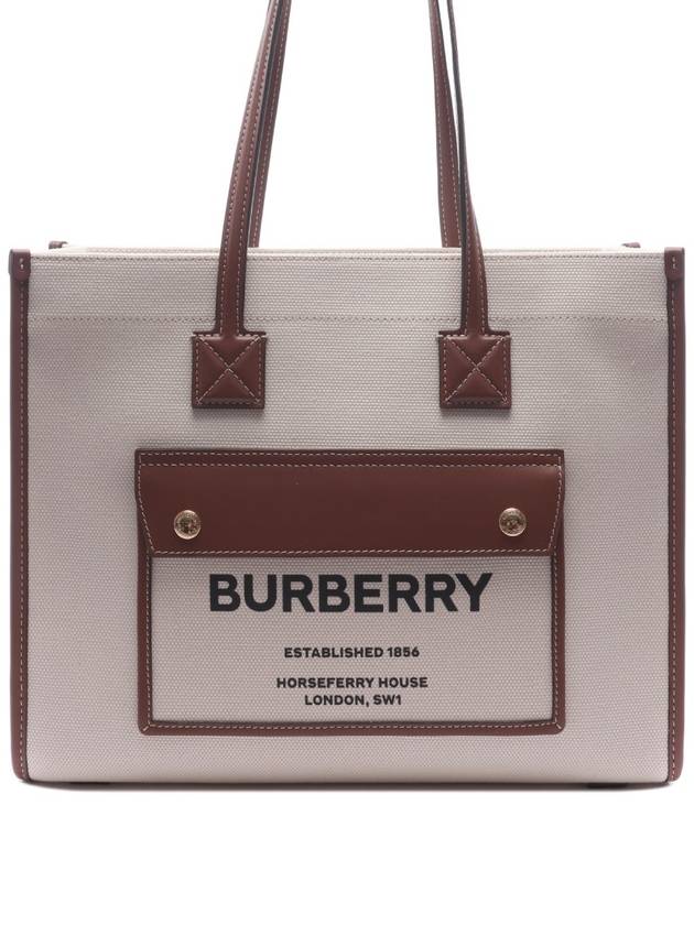 Freya Small Canvas Leather Tote Bag Natural Tan - BURBERRY - BALAAN 3