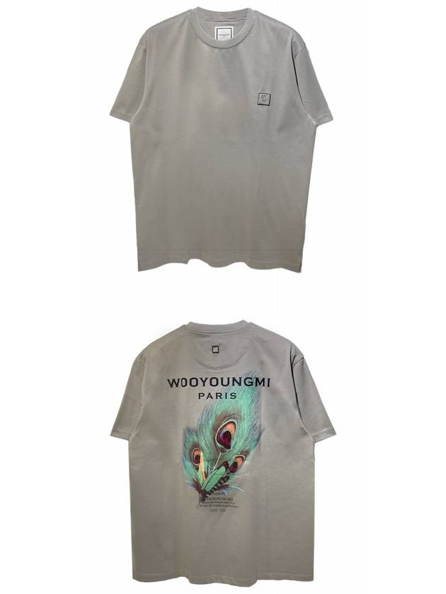 Chest Logo Feather Back Logo Short Sleeve T-Shirt Grey - WOOYOUNGMI - BALAAN 5