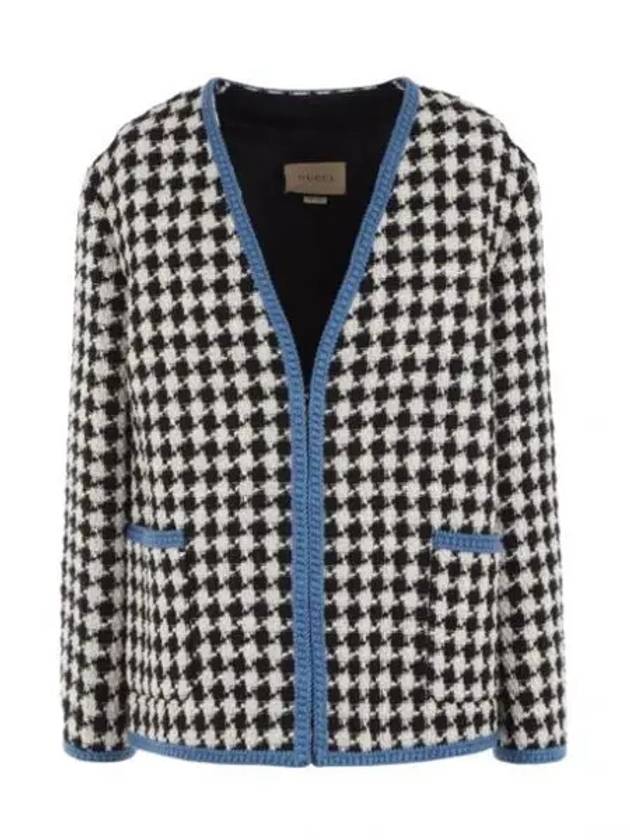 Women's Gingham Tweed Jacket Ivory Blue - GUCCI - BALAAN 2