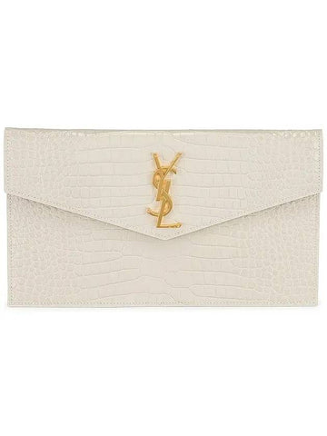 Crocodile Embossed Uptown Clutch Bag Blanc Vintage - SAINT LAURENT - BALAAN 1