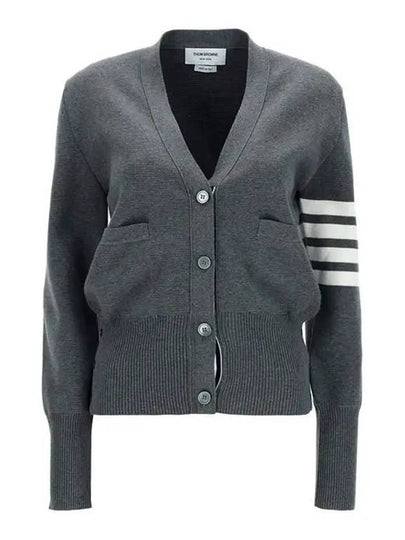 Cotton 4-Bar Milano Classic V-Neck Cardigan Medium Grey - THOM BROWNE - BALAAN 2