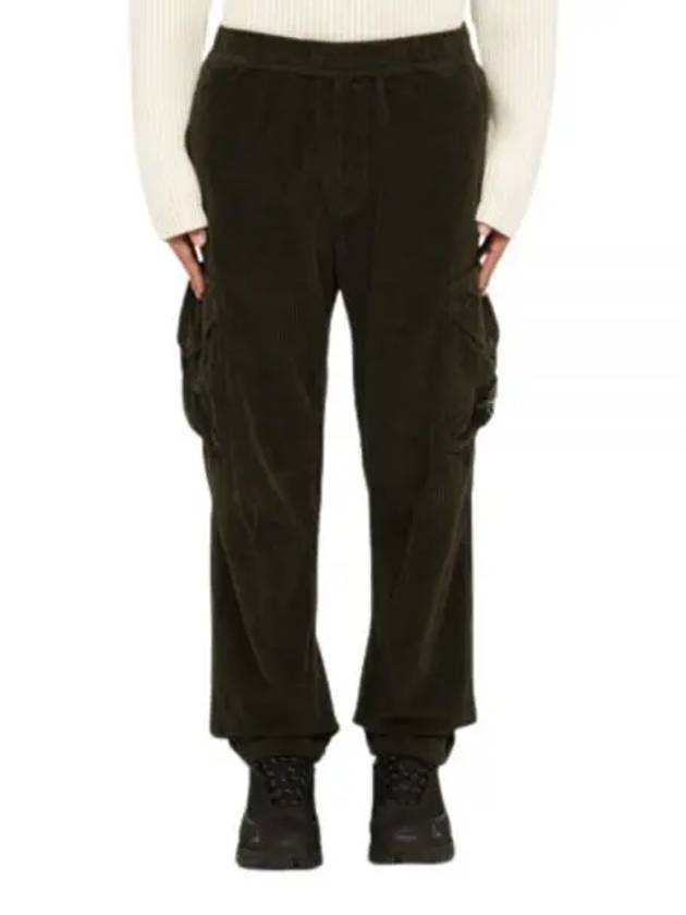 Corduroy Cotton Cargo Straight Pants Olive - STONE ISLAND - BALAAN 2