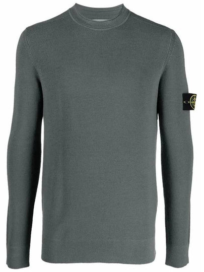 Wappen Patch Crew Neck Ribbed Wool Knit Top Grey - STONE ISLAND - BALAAN 2