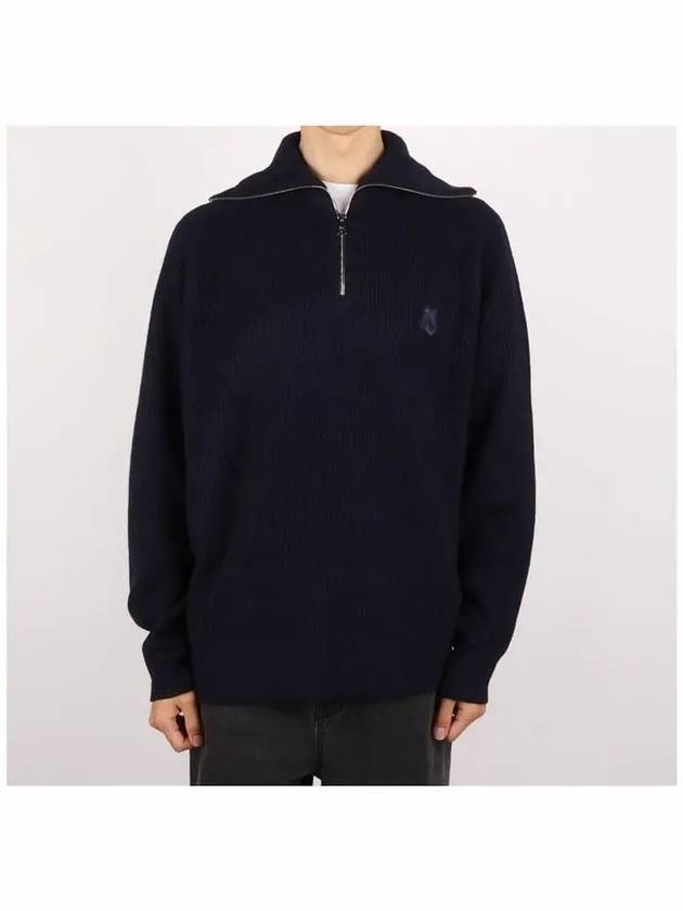 Fox Head Patch Half Zip Up Knit Top Navy - MAISON KITSUNE - BALAAN 3