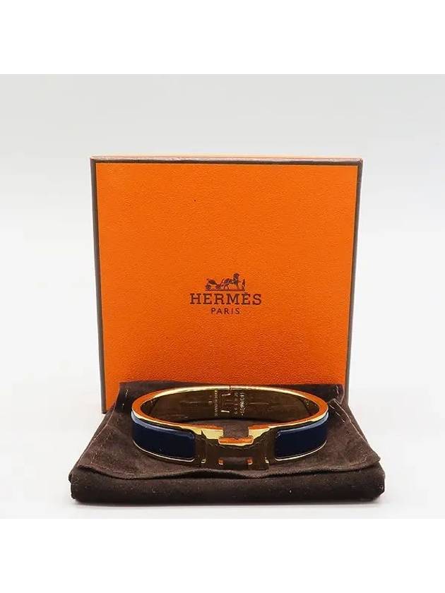 CLIC Click Ash gold plated dark blue color PM bangle bracelet - HERMES - BALAAN 1