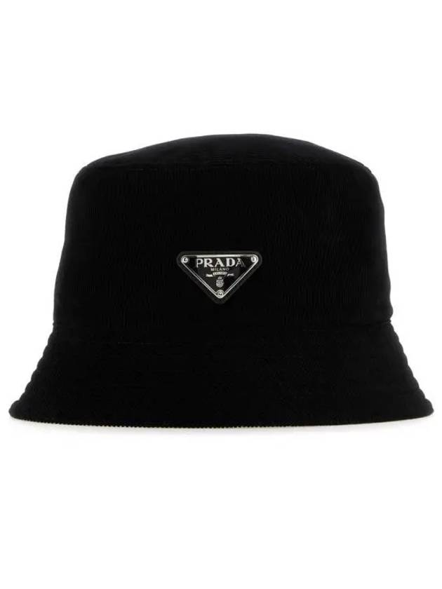 Triangle Logo Corduroy Bucket Hat Black - PRADA - BALAAN 2