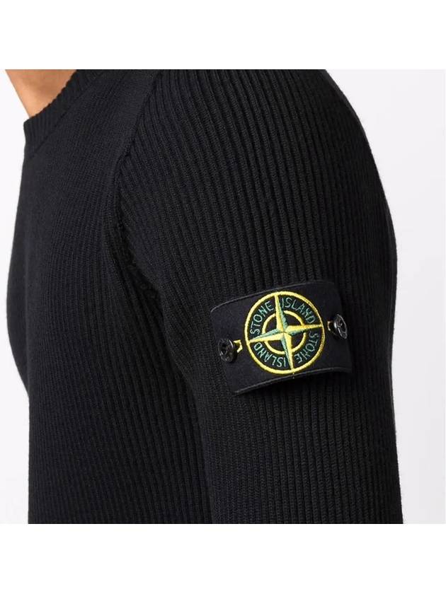 Full Rib Pure Wool Crewneck Knit Top Black - STONE ISLAND - BALAAN 5