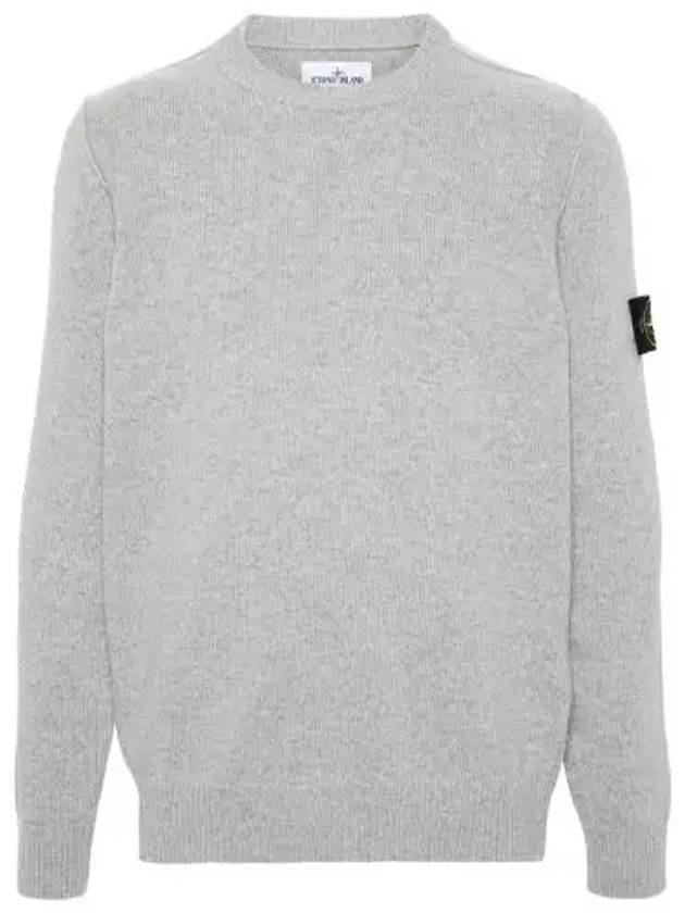 Logo Patch Lambswool Crewneck Knit Top Melange Grey - STONE ISLAND - BALAAN 2