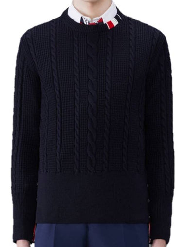 RWB Cable Wool Knit Top Navy - THOM BROWNE - BALAAN 2