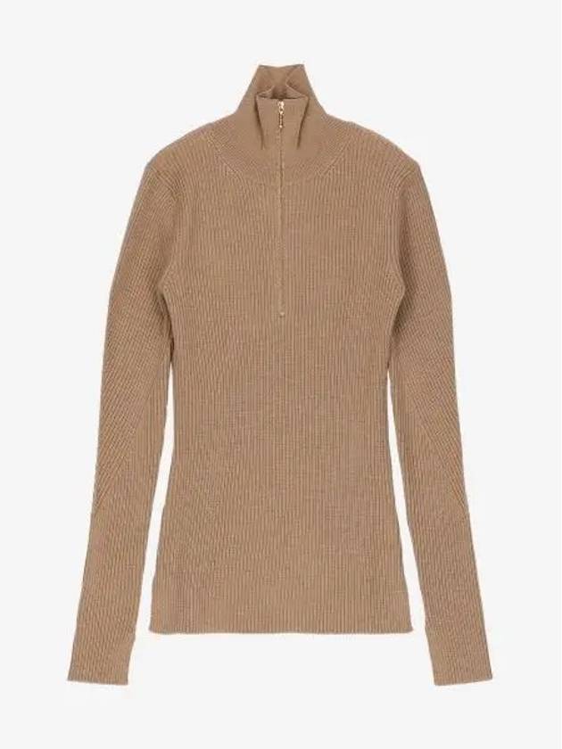 Half Zipper Rib Turtleneck Brown - GANNI - BALAAN 2