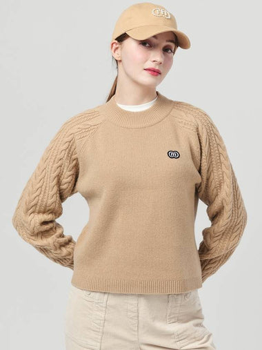 Cashmere Blended Cable Naglan Slit Jacquard Beige Knit DO6222KN01 - DOYOUKNOWMC GOLF WEAR - BALAAN 1