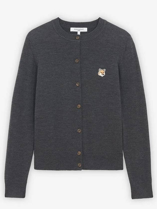 Fox Head Patch Adjusted Round Neck Cardigan Grey - MAISON KITSUNE - BALAAN.