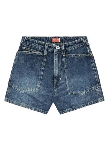 Women's Denim Cotton Shorts Dark Stone - KENZO - BALAAN 1