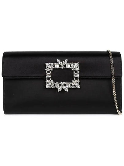 Broche Vivier Buckle Satin Clutch Bag Black - ROGER VIVIER - BALAAN 2