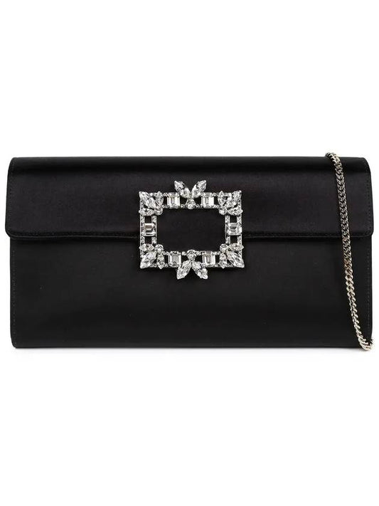 Broche Vivier Buckle Satin Clutch Bag Black - ROGER VIVIER - BALAAN 2