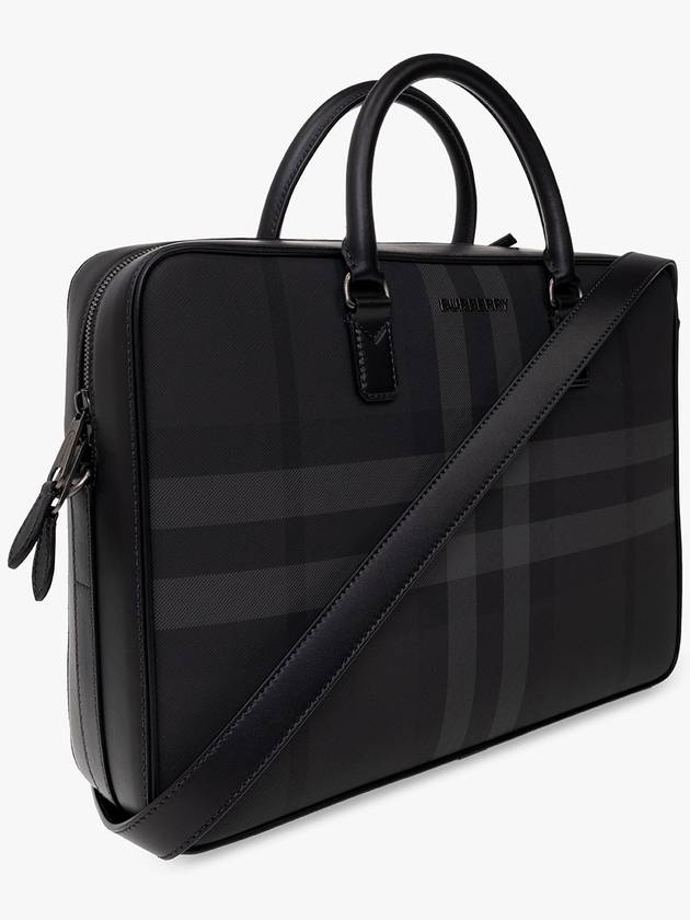 Check Print Leather Brief Case Charcoal - BURBERRY - BALAAN 5