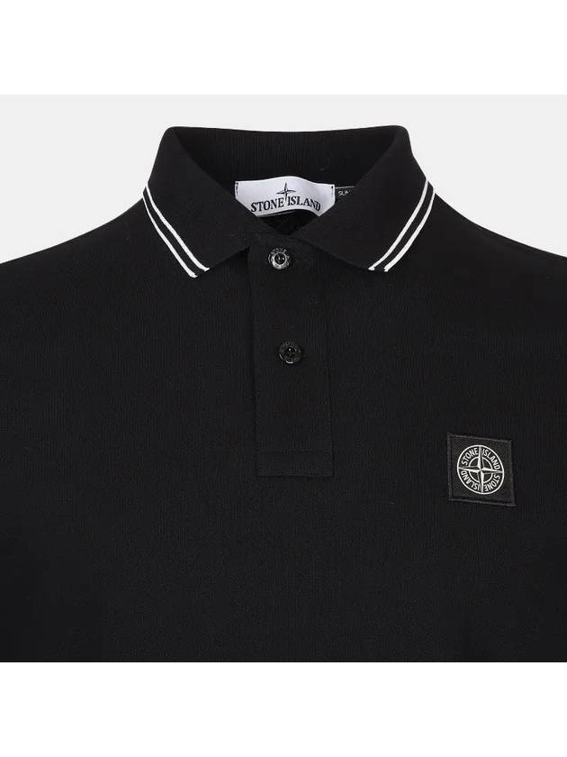 Stretch Cotton Pique Short Sleeve Polo Shirt Black - STONE ISLAND - BALAAN 4