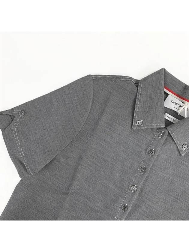 Women's Wool Tech Milano Contrast Stitch Short Sleeve Polo Shirt Medium Gray - THOM BROWNE - BALAAN 4