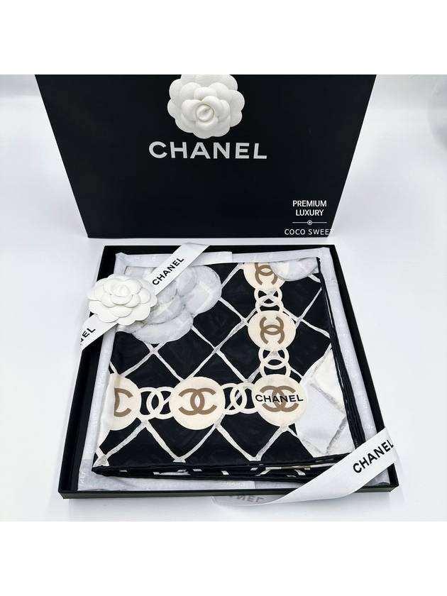 Camellia Square Scarf Silk Black A39577 - CHANEL - BALAAN 5