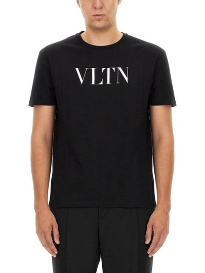 Crew Neck Logo Print Short Sleeve T-Shirt Black - VALENTINO - BALAAN 2