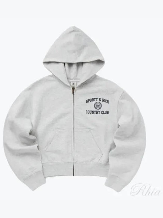 24 Varsity Crest Crop Zip Hoodie Heather Gray Navy WS064S410VH Hood up - SPORTY & RICH - BALAAN 1