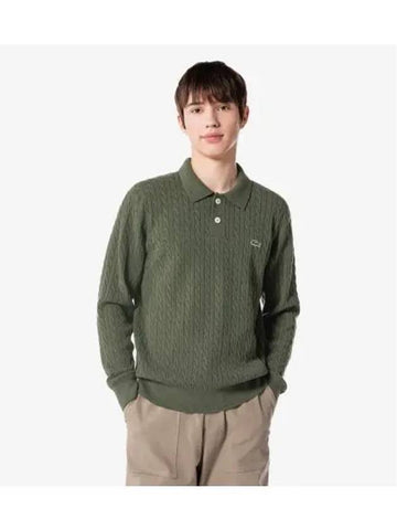 Men s Cable Sweater Polo Khaki - LACOSTE - BALAAN 1