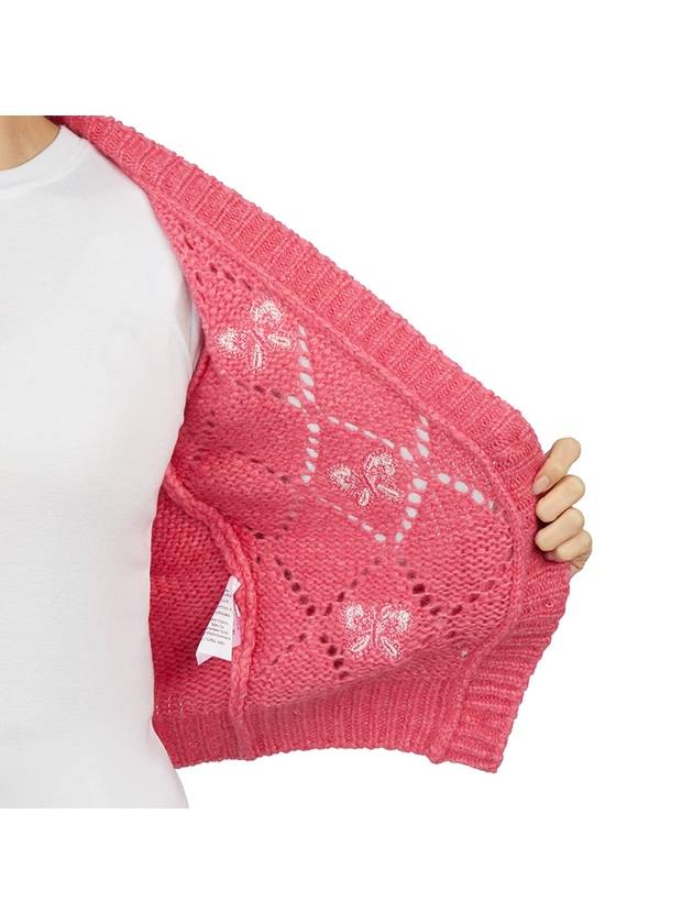 Embroidered Butterfly Pointel Alpaca Cardigan Pink - ALESSANDRA RICH - BALAAN 10