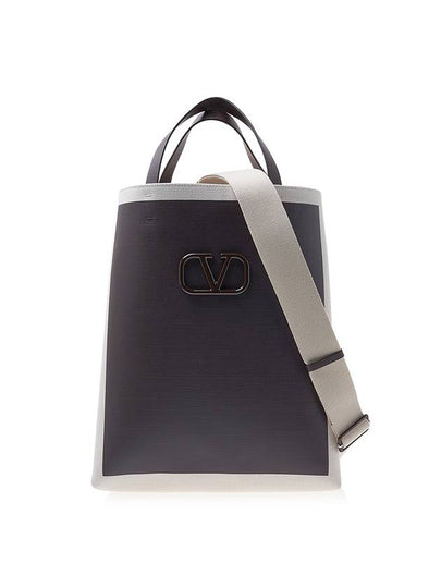 V Logo Signature Canvas Tote Bag Natural Brown - VALENTINO - BALAAN 2