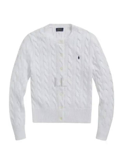 Women's Embroidered Logo Pony Cable Cardigan White - POLO RALPH LAUREN - BALAAN 2