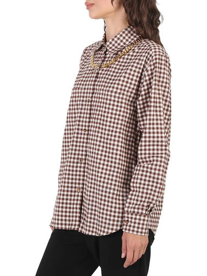 Gingham Check Cotton Chain Detail Long Sleeve Shirt Brown - BURBERRY - BALAAN 3