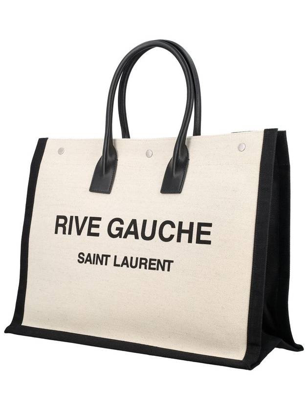 Rive Gauche Canvas Smooth Leather Large Tote Bag Black - SAINT LAURENT - BALAAN 4