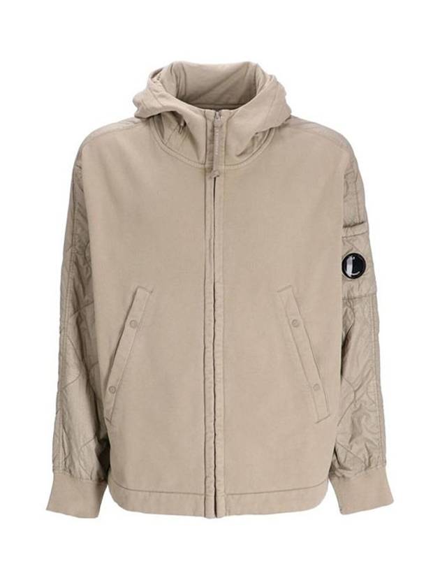 Diagonal Raised Fleece Mixed Quilted Zip Up Hoodie Beige - CP COMPANY - BALAAN 3