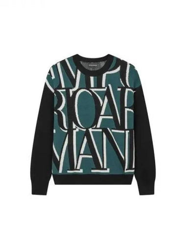 Men s Big Logo Pattern Crew Neck Knit Dark Green 271495 - EMPORIO ARMANI - BALAAN 1