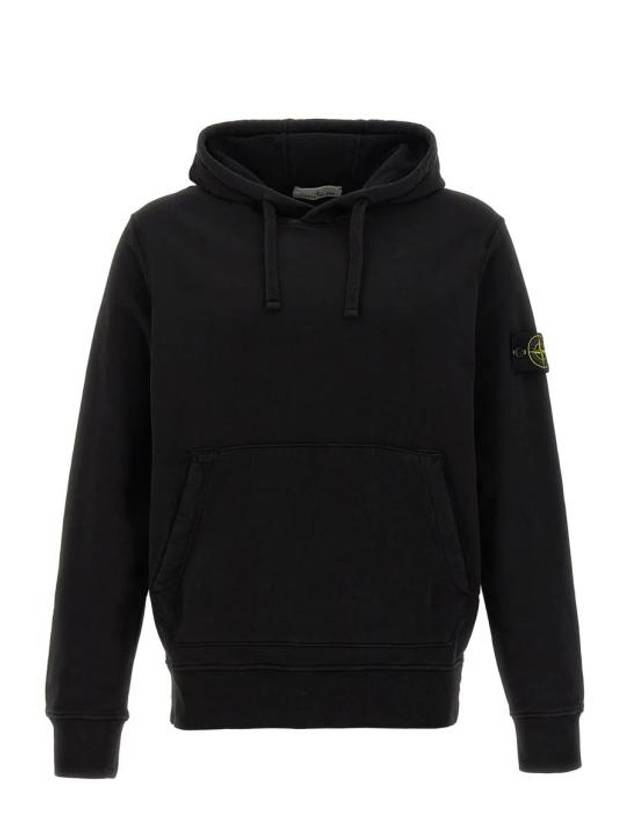 Cotton Fleece Garment Dyed Hoodie Black - STONE ISLAND - BALAAN 2