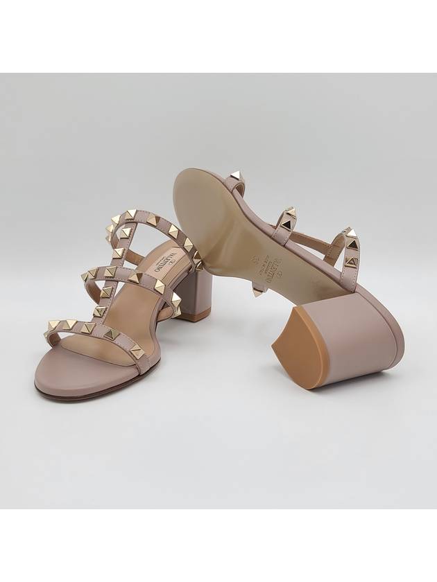 Women's Rockstud Leather Sandal Heels Powder Pink - VALENTINO - BALAAN 5