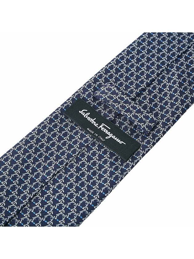 Gancini Pattern Silk Neck Tie Navy - SALVATORE FERRAGAMO - BALAAN 8