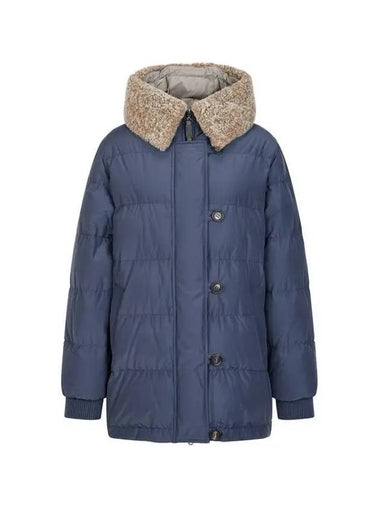 Women s Trimmed Hooded Goose Down Padded Jacket Navy 270287 - BRUNELLO CUCINELLI - BALAAN 1