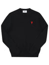 Heart Embroidered Logo Crew Neck Knit Top Black - AMI - BALAAN 6