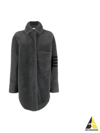 Women s 4 bar stripe shearling fur coat dark gray FDSD74C 02821 - THOM BROWNE - BALAAN 1